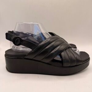 Camper Misia Black Leather Padded Platform Wedge Sandal Size EU 40/US 9.5